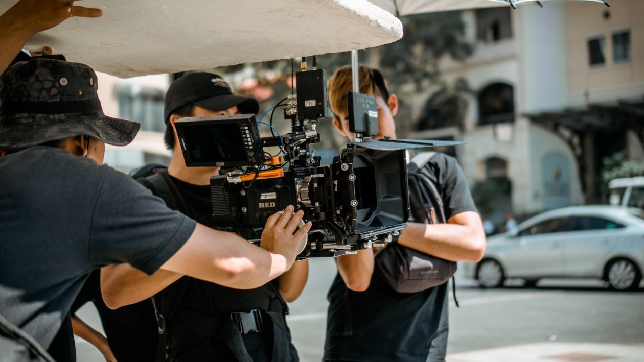 Actor performing in front of camera for video audition